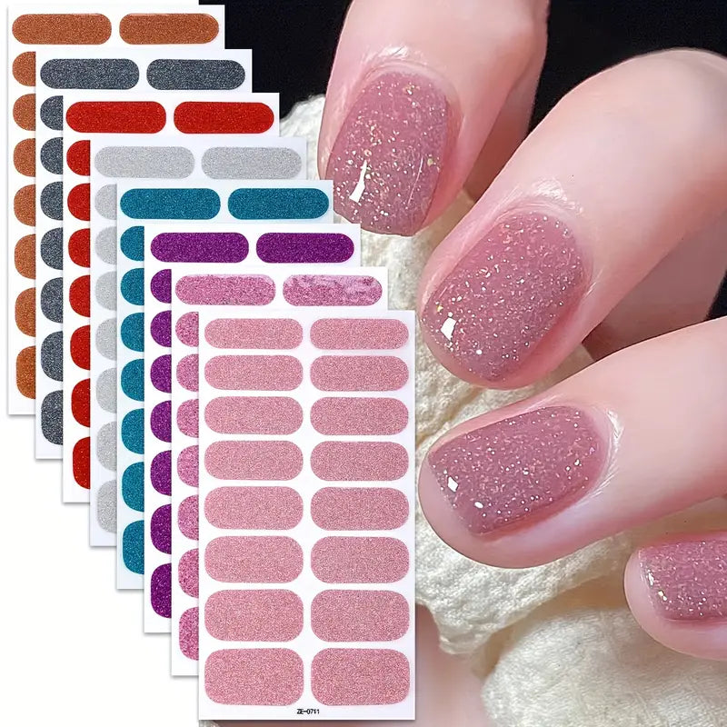 Collection Rose Glam – 8 Feuilles de Vernis Autocollant